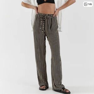 DISSH Black and Cream Striped Straight Leg Pants